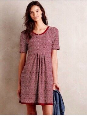 Anthropologie Maeve Raspberry Wave-Print Midi Dress